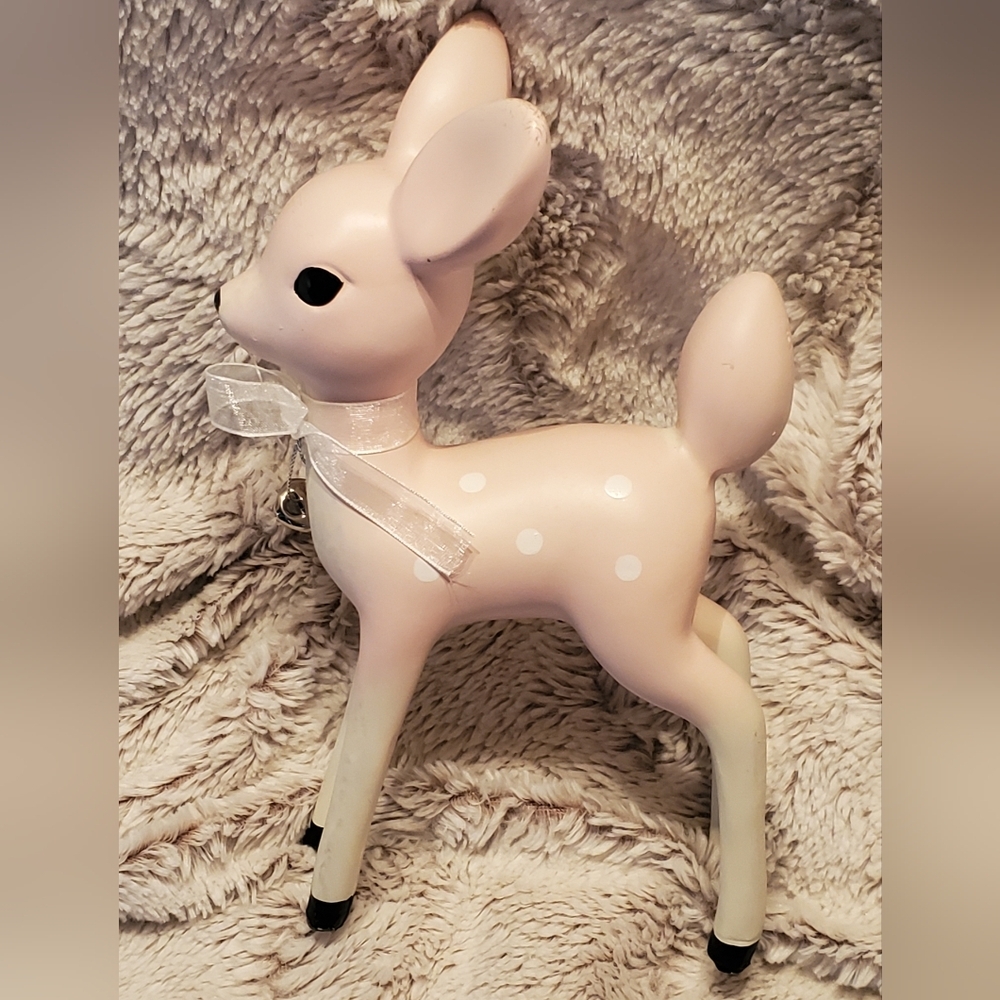 Vintage Pink Deer with White Spots Resin Figurine 9" Christmas Merry Brite Retro
